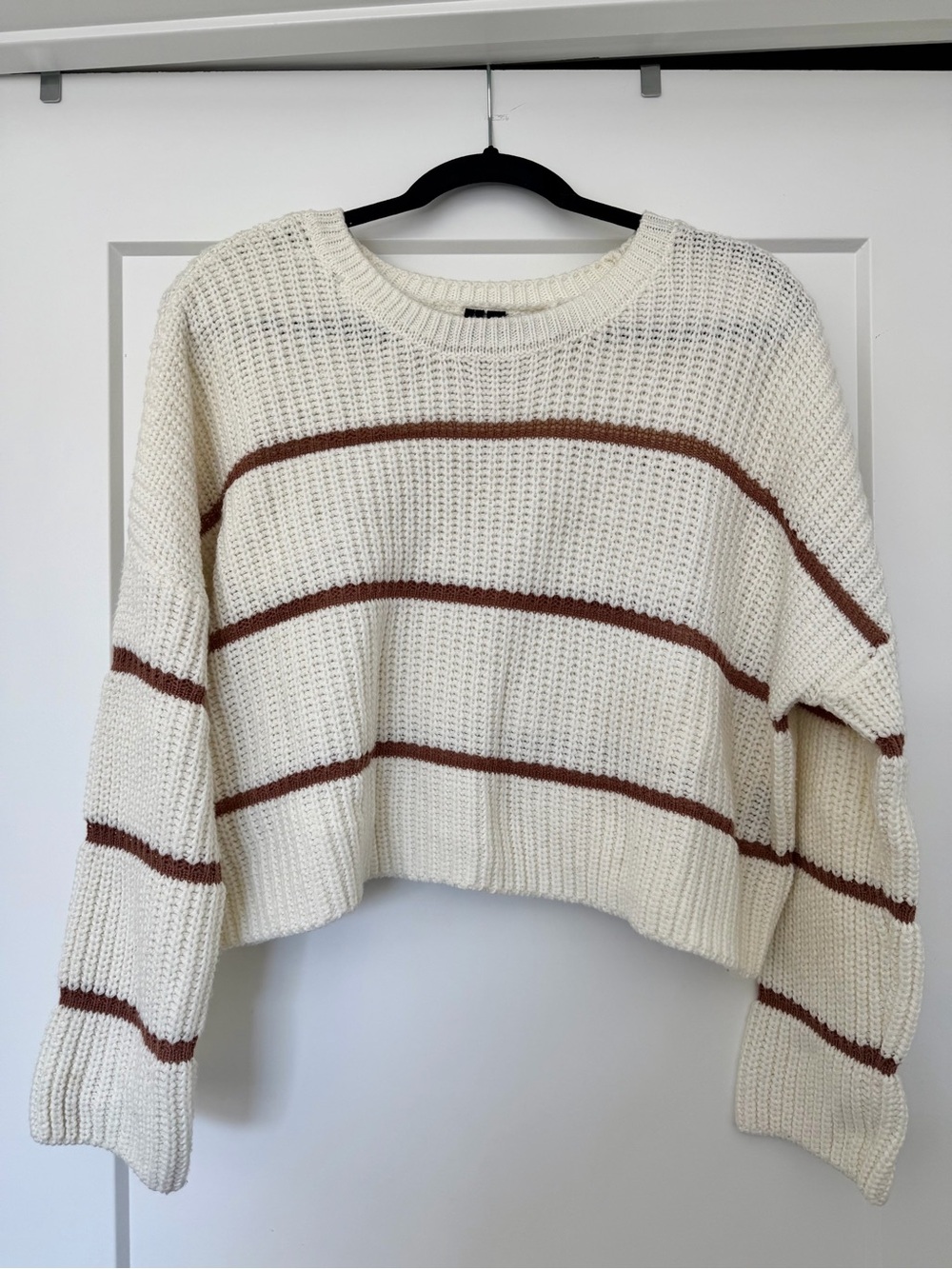 moon & madison Cream Knit Sweater with Brown Stripes